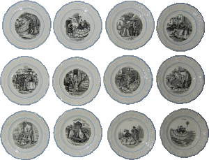 12 assiettes de la série 'La crinoline'