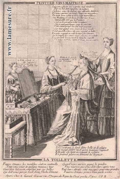 Dame à sa toilette se maquillant et se faisant peigner XVIIe - XVIIIe siècles