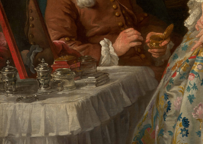 Dame à sa toilette sous Louis XV : table de toilette et nécessaire de toilette