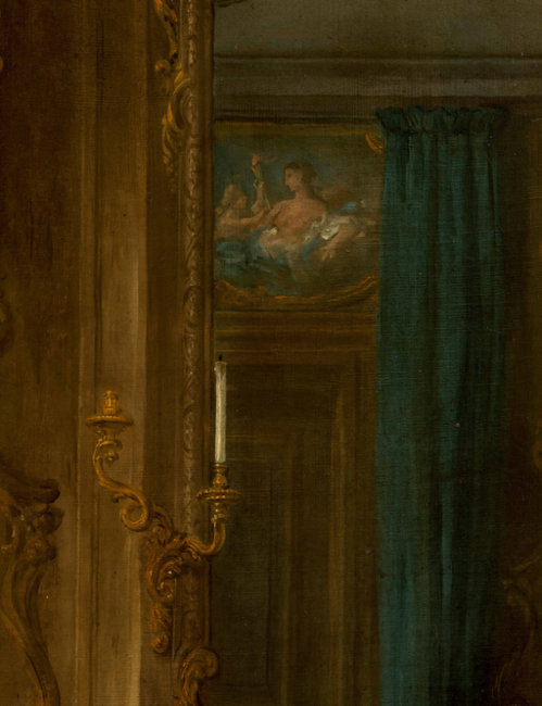 Dame à sa toilette sous Louis XV : broderies, galons, dentelles