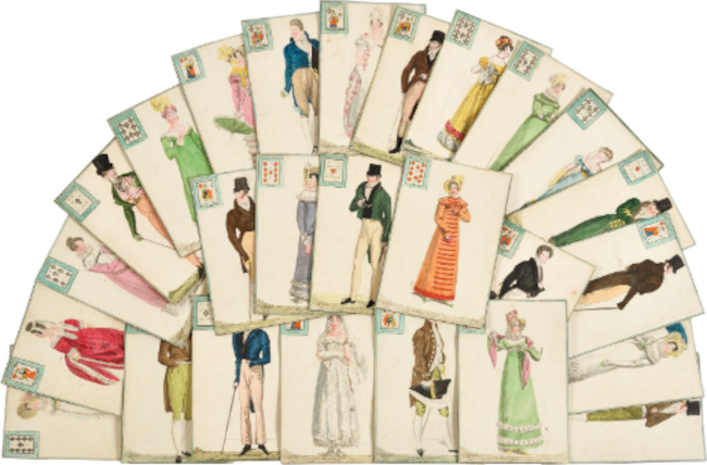 Nouveau jeu de cartes avec costumes de vers 1820